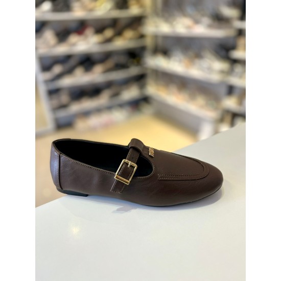 Acı Kahve Kilteli Düz Klasik Babet