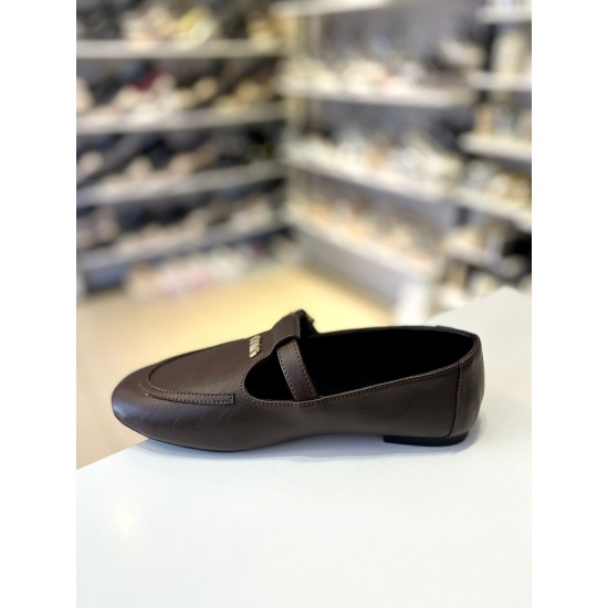 Acı Kahve Kilteli Düz Klasik Babet