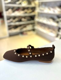 Acı Kahve Troklu Mat Saten Doku Balerin Babet