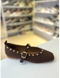 Acı Kahve Troklu Mat Saten Doku Balerin Babet