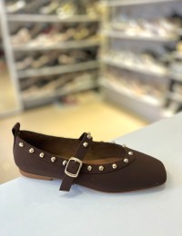 Acı Kahve Troklu Mat Saten Doku Balerin Babet