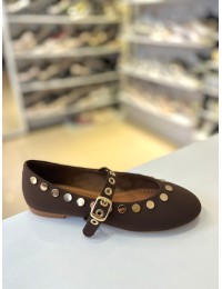 Acı Kahve Zımbalı Kilteli Mat Saten Balerin Babet