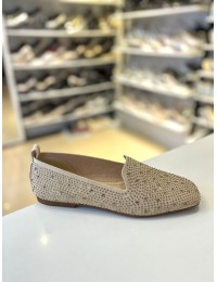 Bej Gold Taşlı Küt Burun Triko Kumaş Babet