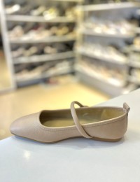 Bej Gold ve Gümüş Taşlı Tek Bant Balerin Babet