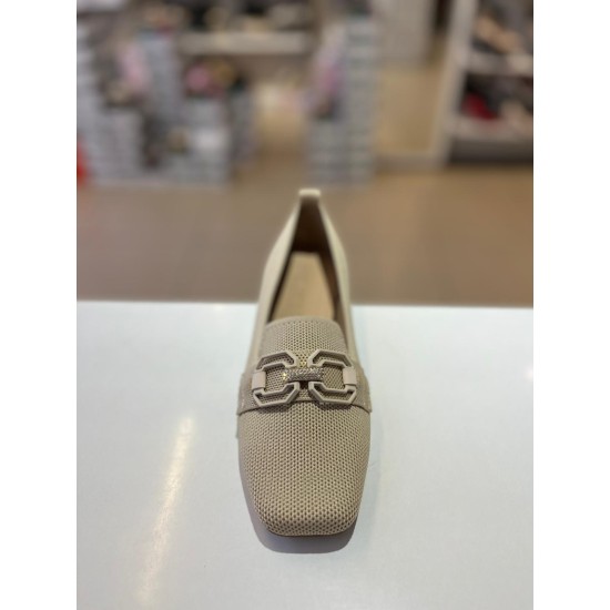 Bej Küt Burun Taş Tokalı Triko Babet