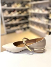 Bej Tek Bant Gold Metal Mini Topuk Balerin Babet