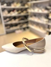 Bej Tek Bant Gold Metal Mini Topuk Balerin Babet