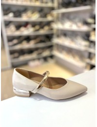 Bej Tek Bant Gold Metal Mini Topuk Balerin Babet