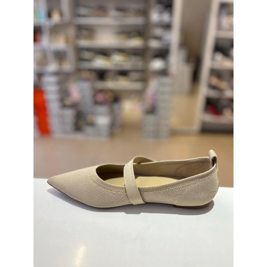 Bej Tek Bant Lastikli ve Kilteli Triko Babet