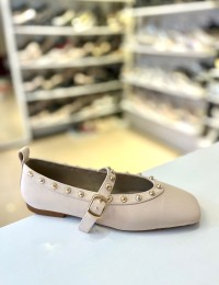 Bej Troklu Mat Saten Doku Balerin Babet