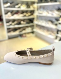 Bej Troklu Mat Saten Doku Balerin Babet