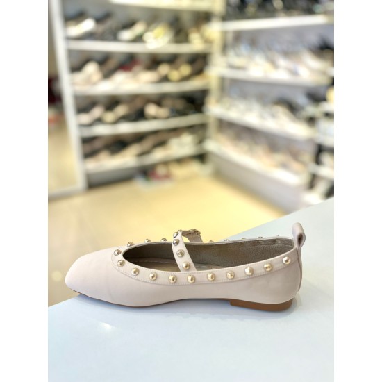 Bej Troklu Mat Saten Doku Balerin Babet