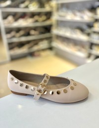 Bej Zımbalı Kilteli Mat Saten Balerin Babet