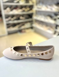 Bej Zımbalı Kilteli Mat Saten Balerin Babet