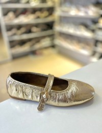 Gold Kırışık Desen Tek Bant Balerin Babet