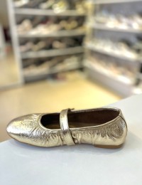 Gold Kırışık Desen Tek Bant Balerin Babet