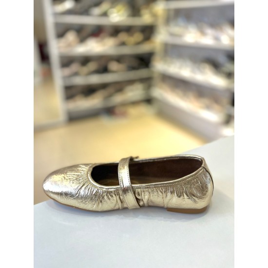 Gold Kırışık Desen Tek Bant Balerin Babet