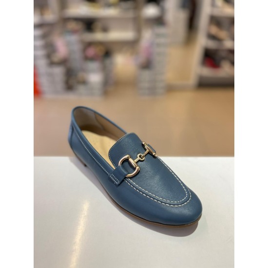 Petrol Mavi Gold Toka Klasik Deri Babet