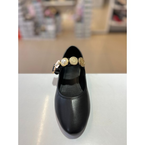 Siyah Gold Tokalı Cilt Klasik Babet