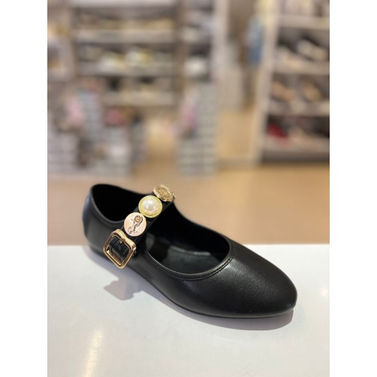 Siyah Gold Tokalı Cilt Klasik Babet