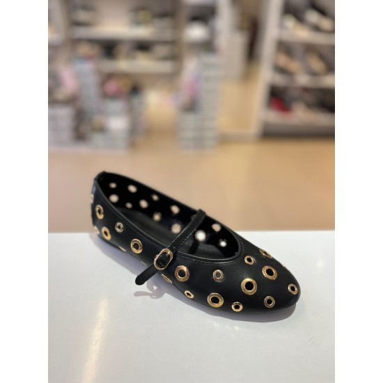 Siyah Gold Zımbalı Balerin Babet