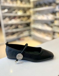 Siyah Gold ve Gümüş Taşlı Tek Bant Balerin Babet