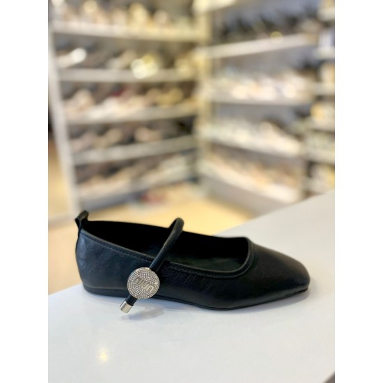 Siyah Gold ve Gümüş Taşlı Tek Bant Balerin Babet