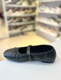 Siyah Kırışık Desen Tek Bant Balerin Babet