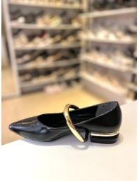 Siyah Tek Bant Gold Metal Mini Topuk Balerin Babet