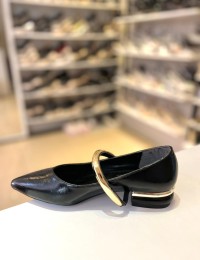 Siyah Tek Bant Gold Metal Mini Topuk Balerin Babet