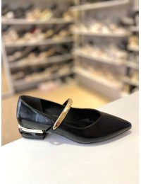 Siyah Tek Bant Gold Metal Mini Topuk Balerin Babet