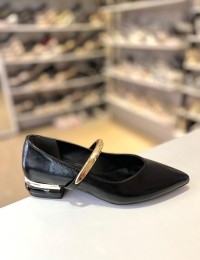 Siyah Tek Bant Gold Metal Mini Topuk Balerin Babet