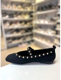 Siyah Troklu Mat Saten Doku Balerin Babet