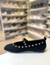 Siyah Troklu Mat Saten Doku Balerin Babet