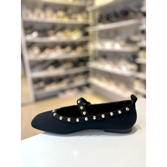 Siyah Troklu Mat Saten Doku Balerin Babet