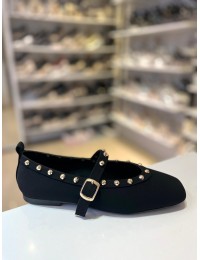 Siyah Troklu Mat Saten Doku Balerin Babet