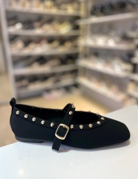 Siyah Troklu Mat Saten Doku Balerin Babet