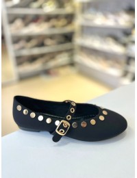 Siyah Zımbalı Kilteli Mat Saten Balerin Babet