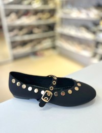 Siyah Zımbalı Kilteli Mat Saten Balerin Babet