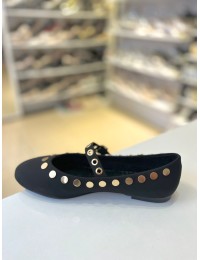 Siyah Zımbalı Kilteli Mat Saten Balerin Babet