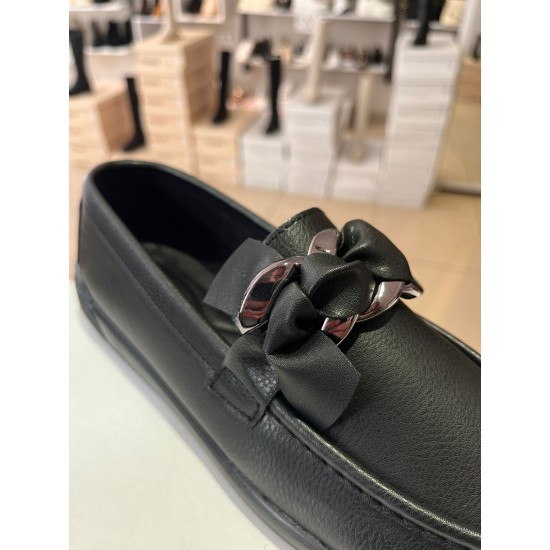 Siyah Ortopedik Taban Düz Taban Sarma Babet