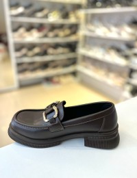 Acı Kahve Ortopedik Taban Gold Tokalı Loafer