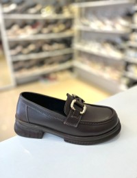 Acı Kahve Ortopedik Taban Gold Tokalı Loafer