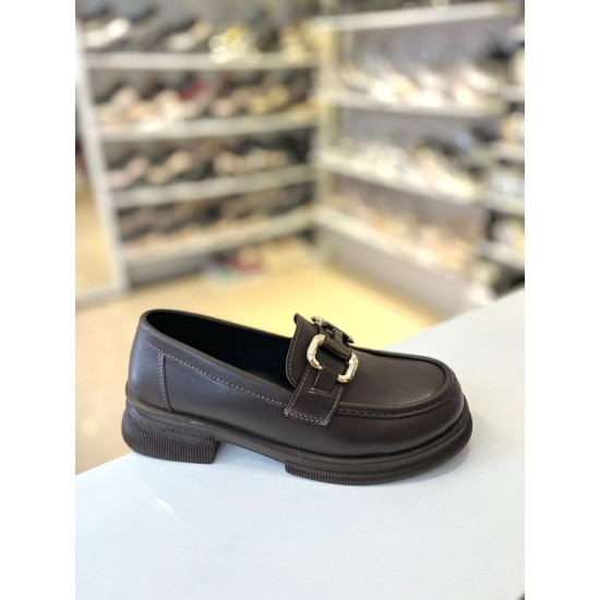 Acı Kahve Ortopedik Taban Gold Tokalı Loafer