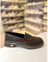 Acı Kahve Rustik İnce Taban Gold Toka Düz Loafer