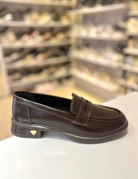 Acı Kahve Rustik İnce Taban Gold Toka Düz Loafer