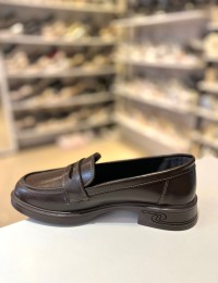 Acı Kahve Rustik İnce Taban Gold Toka Düz Loafer