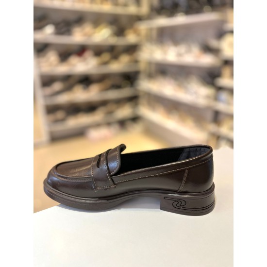 Acı Kahve Rustik İnce Taban Gold Toka Düz Loafer