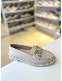 Bej İnce Taban Gold Toka Loafer