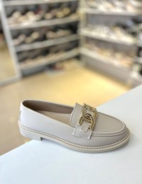 Bej İnce Taban Gold Toka Loafer